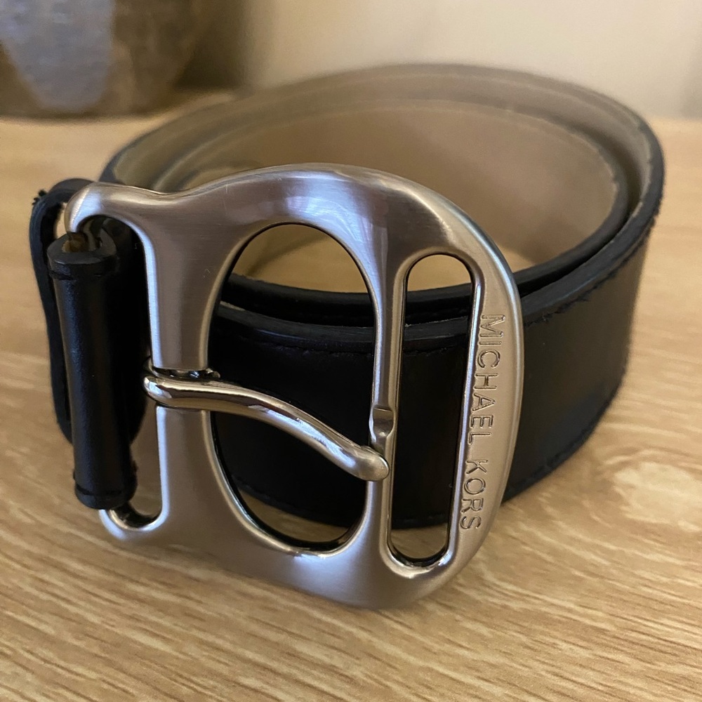 Michael Kors Black Leather Belt Bag with Silver Buckle